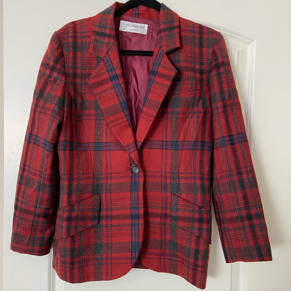 YSL plaid print wool blazer